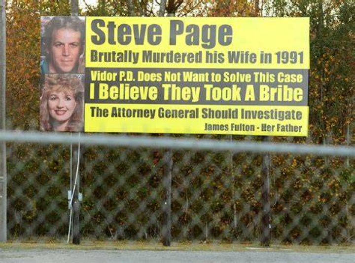 A billboard about Kathy Page's murder in Vidor, Texas