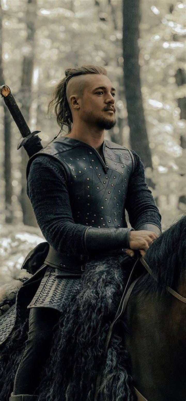 A closeup of Uhtred in The Last Kingdom and Marco Polo in a village in Marco Polo