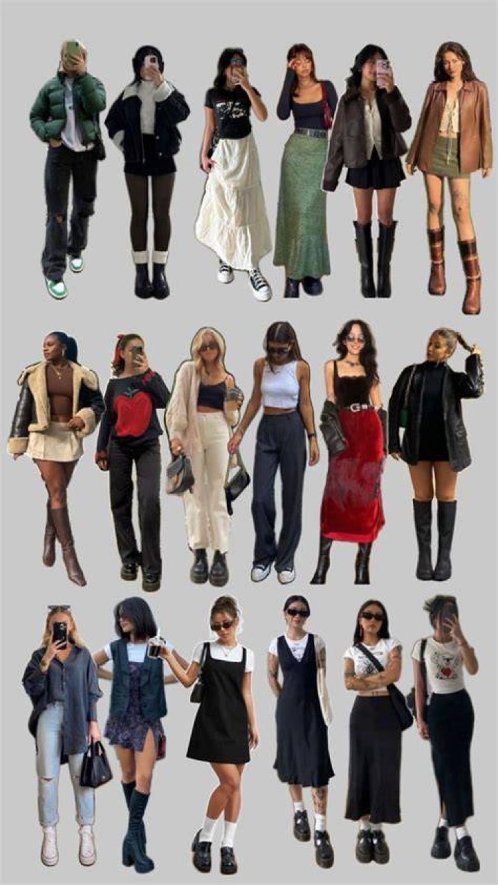 a collage of different outfits and accessories including hats, bras