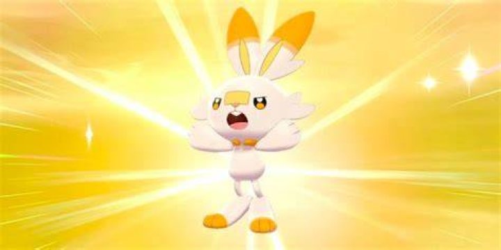 A shiny Scorbunny surrounded by light