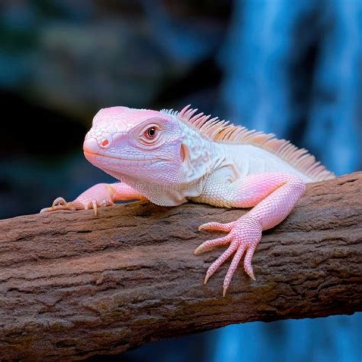 Albino iguana on a tree stump