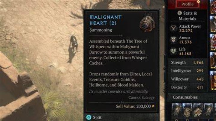 All Diablo 4 Sorcerer Malignant Hearts & Stats Detailed