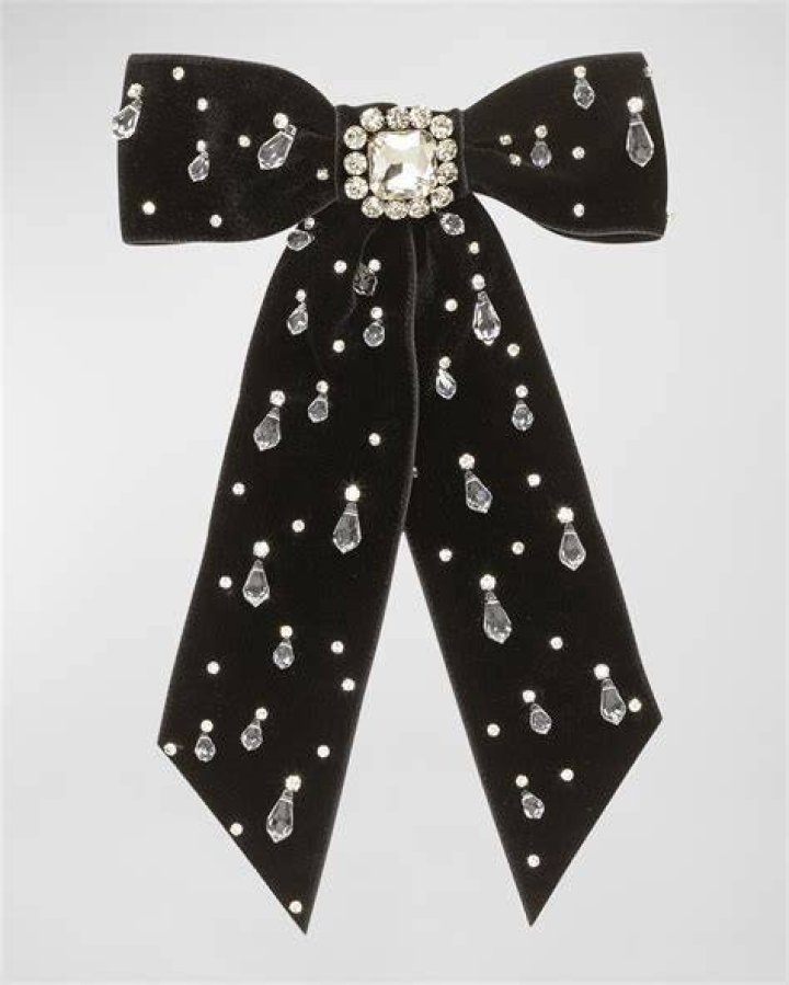 Alva crystal-embellished velvet bow hair clip