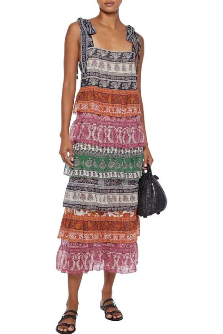 Amari printed tiered cotton and silk-blend chiffon dress Amari printed tiered cotton and silk-blend chiffon dress