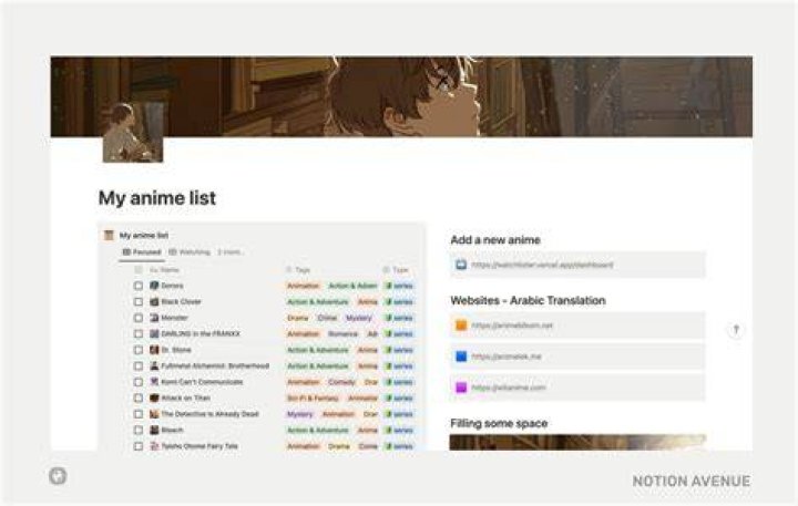 Anime Watch List Notion Template