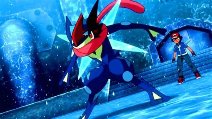 Ash with his Greninja in the Pok&eacute;mon anime.