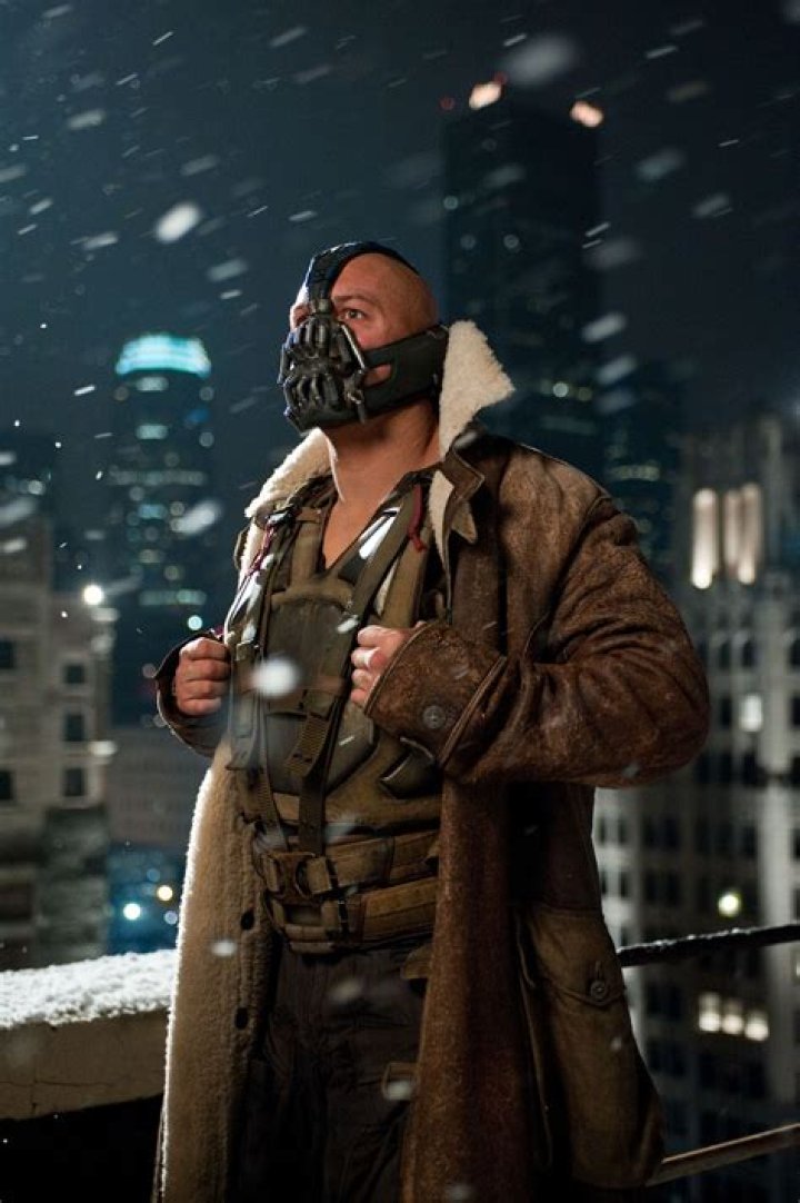 Bane in The Dark Knight Rises with Joker and Batman.