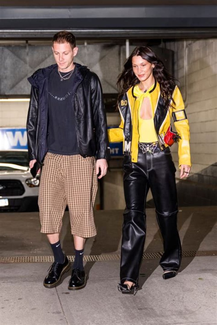 Bella Hadid Swaps Her Baby Tee for a Yellow Leather Racing Jacket