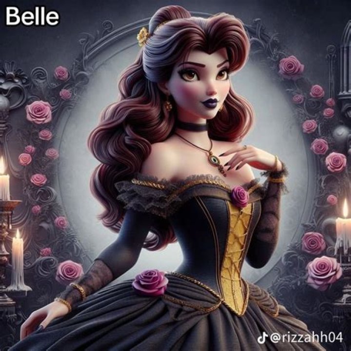 Belle standing in the dark castle in Disney's Beauty and the Beast