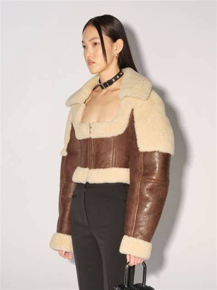  Brown Cropped Shearling Jacket