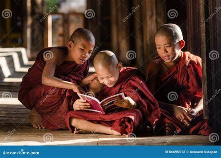 Burmese monks reading in Myanmar