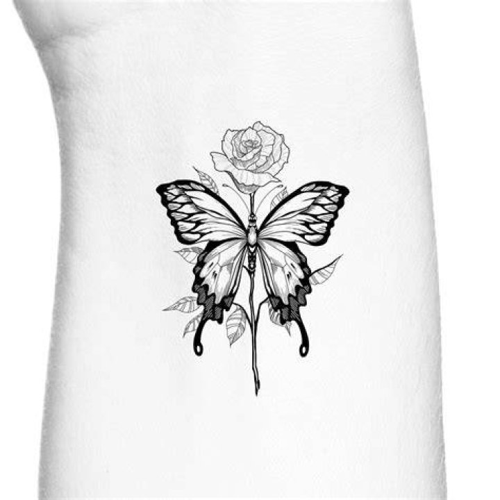 Butterfly Rose With Stem Outline Temporary Tattoo / Insect Etsy
