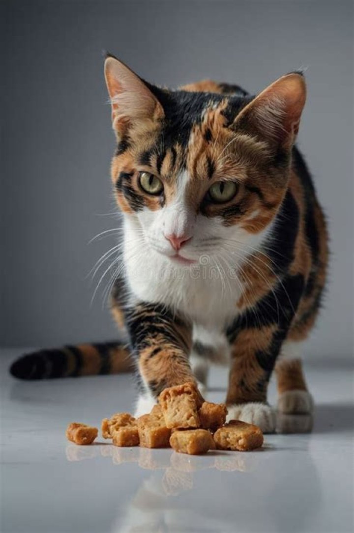 calico cat having treats