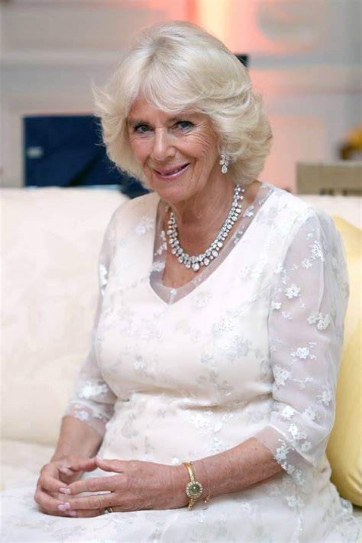 Camilla, Duchess of Cornwall poses with (L) Twiggy, (2nd L) Felicity Kendall and Gyles Brandreth (R) as the Duchess celebrates her 75th birthday. Photo / Getty Images