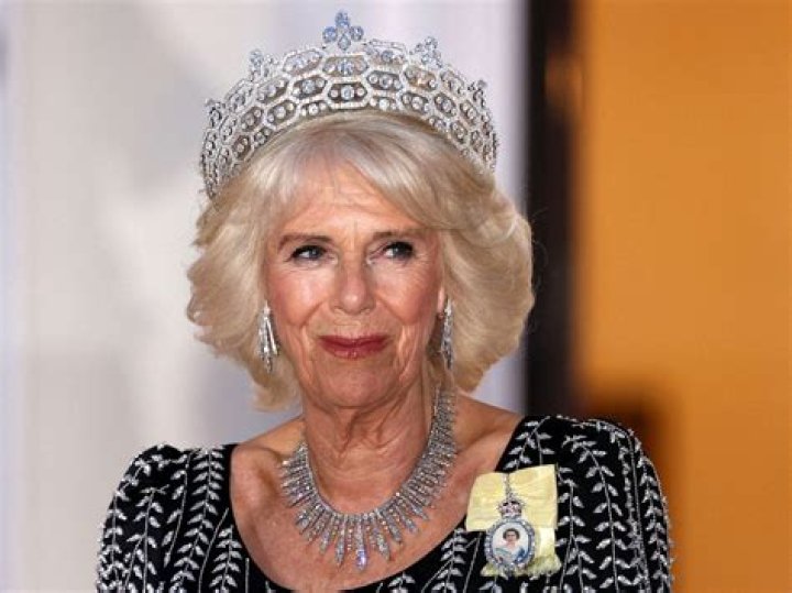 Camilla, the Queen Consort, travels in the Diamond Jubilee Coach to Westminster Abbey. Photo / AP