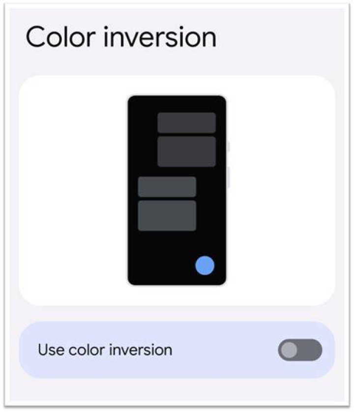 Color inversion settings on an Android phone