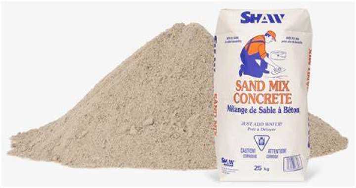 Concrete mix, sand mix, and jug of fortifier 