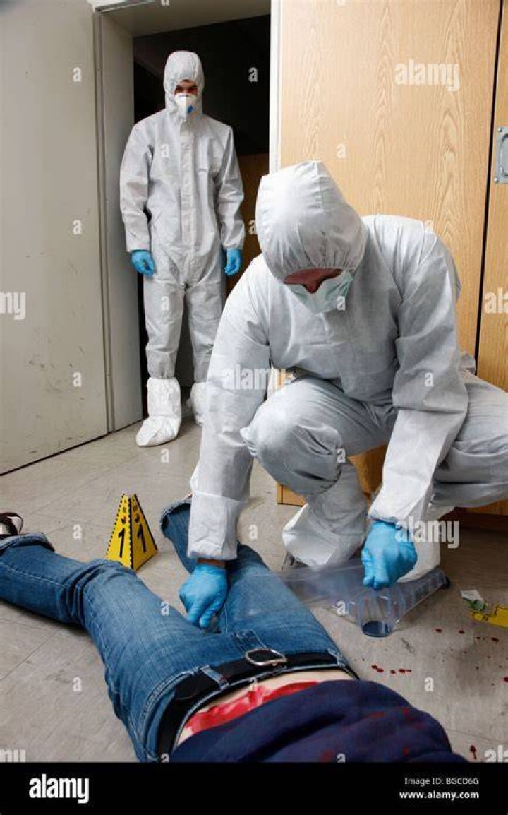 Crime scene investigation, forensic people at a murder scene. Police
