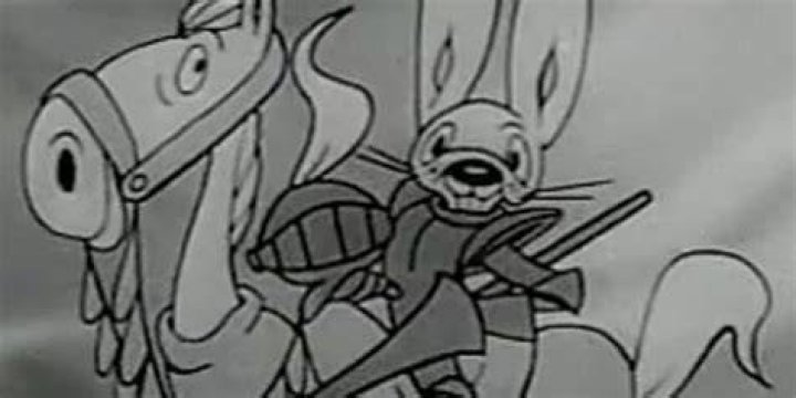 Crusader Rabbit rides a horse
