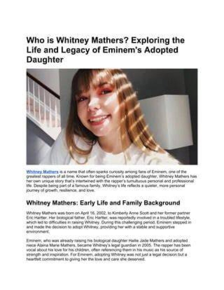 Discovering Whitney Mathers: The Life And Legacy Of Eminem's Daughter