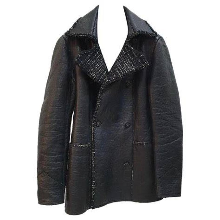Double-Breasted Leather Shearing Coat