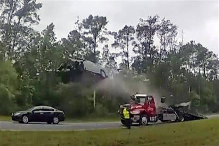 Driver whose car vaulted over tow truck on Georgia highway says: ‘I thought I was going to die’