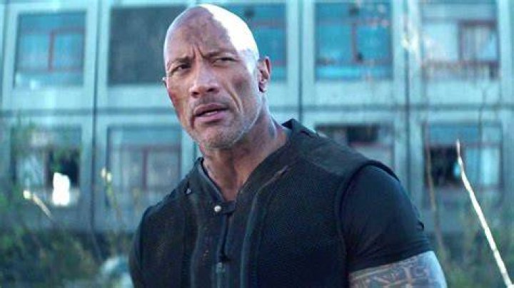 Dwayne Johnson covered in dirt in Hobbs and Shaw