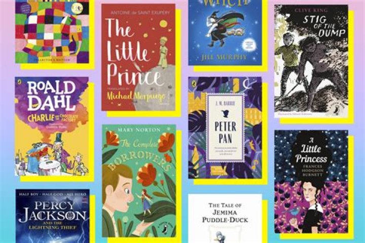 English childrens books on a shelf