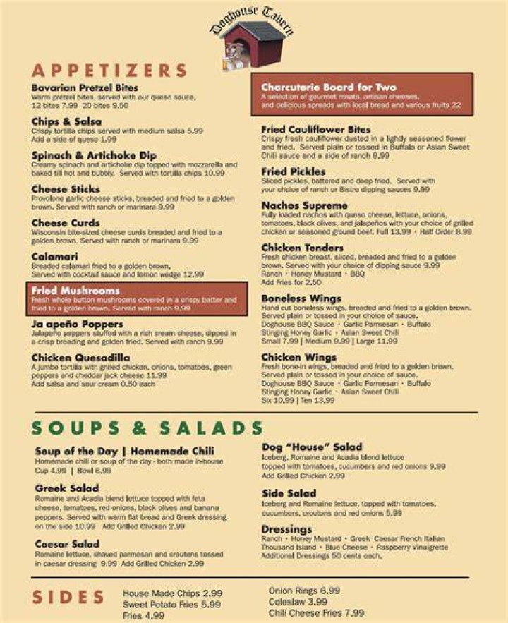 Food Menu CJ&rsquo;s Doghouse