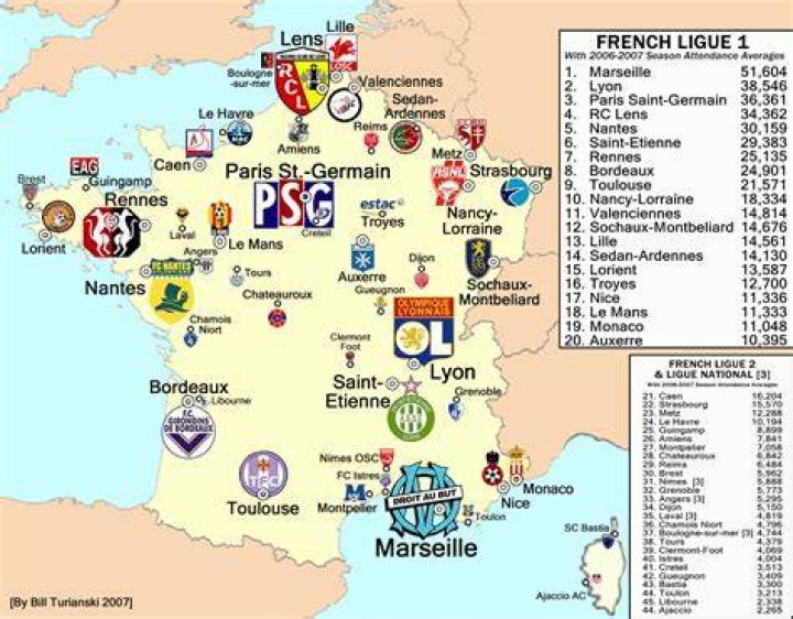 Football clubs in France map