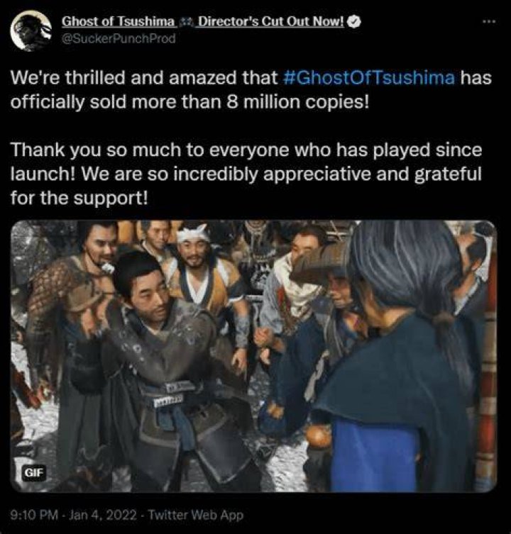 Ghost of Tsushima has sold over 8 million copies