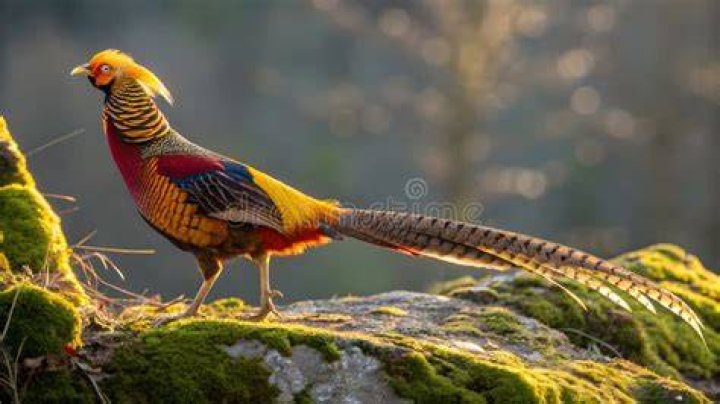 Golden Pheasant standing near rocks