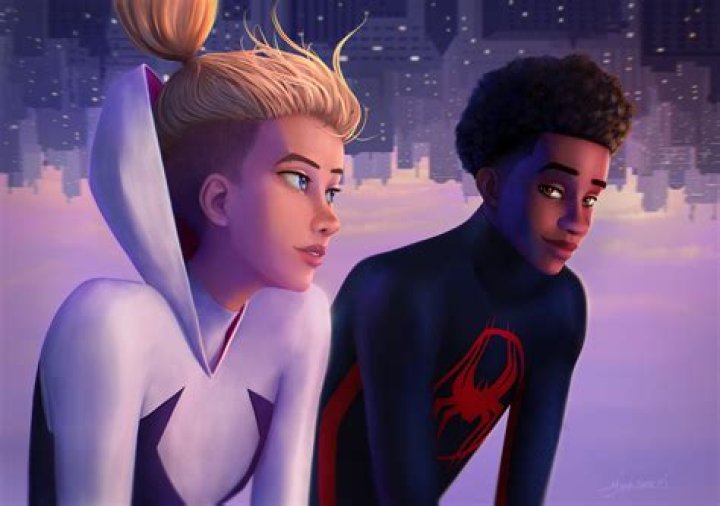 Gwen Stacy and Miles Morales in Spider Society HQ in Spider-Man Across the Spider-Verse