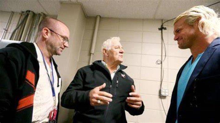 Harvey Wippleman working backstage in WWE with Pat Patterson and Dolph Ziggler