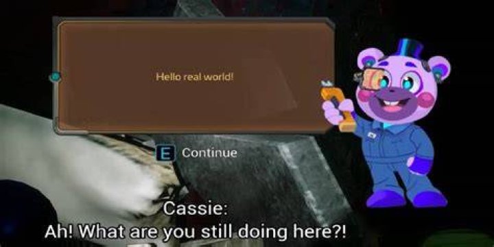 Helpi Talks To Cassie In FNAF Security Breach Ruin through a textbox in the real world while she isn't wearing the Vanny mask