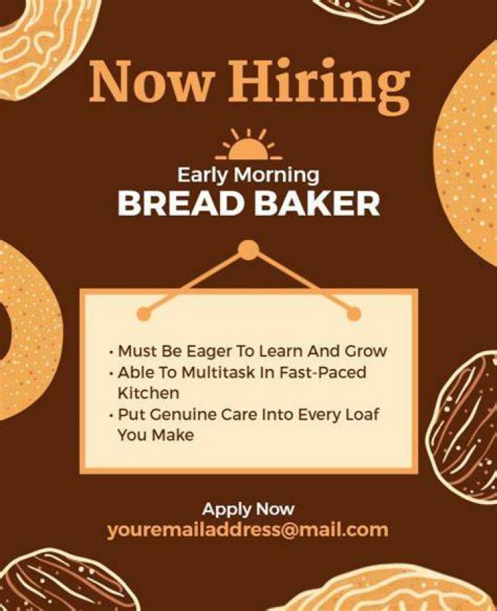 Hiring Bread baker 22.00 hourly Brossard, QC