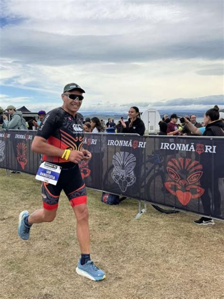 -Ian Rangitutia with whanau who were his support crew at the Ironman World Championship held earlier this year in Nice, France.