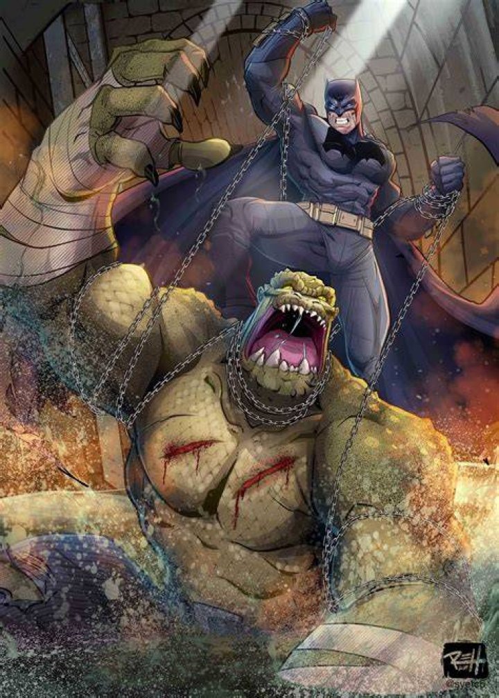 Killer Croc attacking Batman.