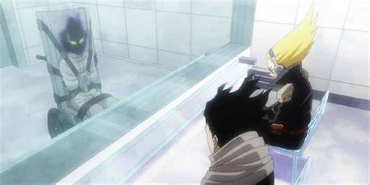 Kurogiri, Present Mic, and Eraserhead in the Tartarus prison in My Hero Academia.