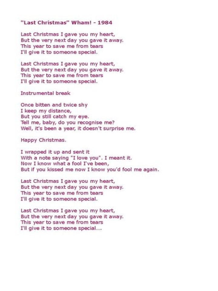 Last Christmas Lyrics PDF