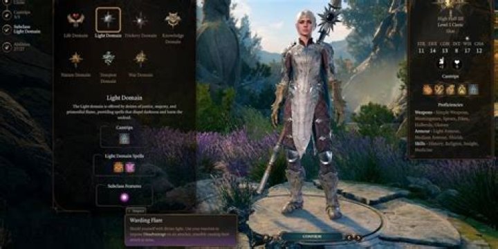 Light Domain Character Screen in Baldur's Gate 3