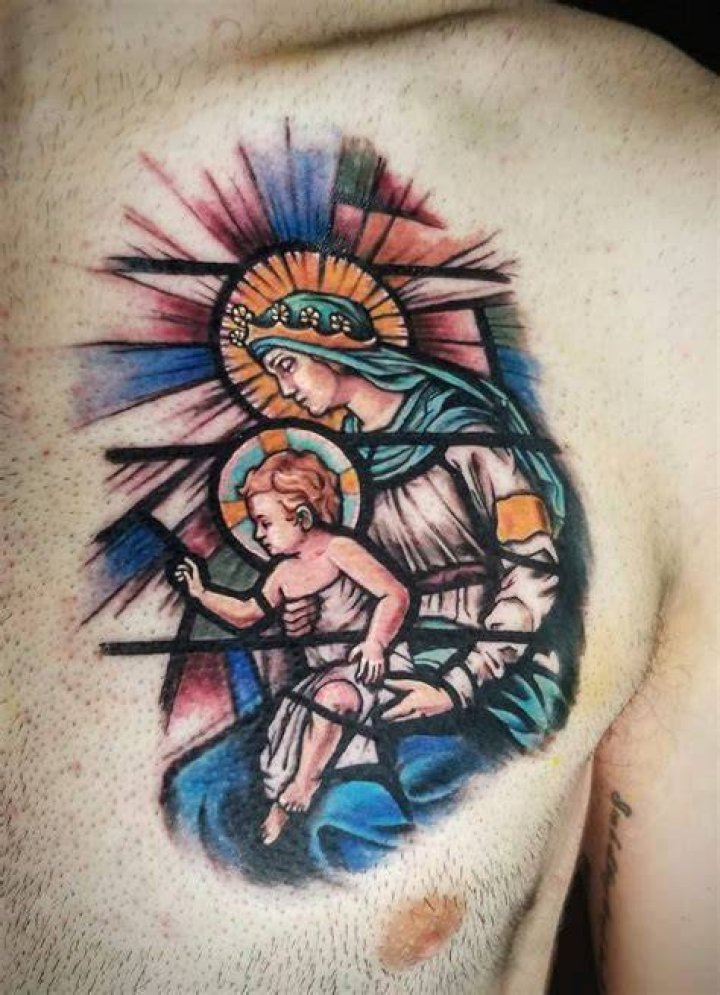 Mary and Baby Jesus tattoo