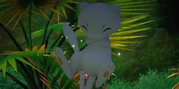 Mew sleeps on some leaves in the Jungle in New Pok&eacute;mon Snap