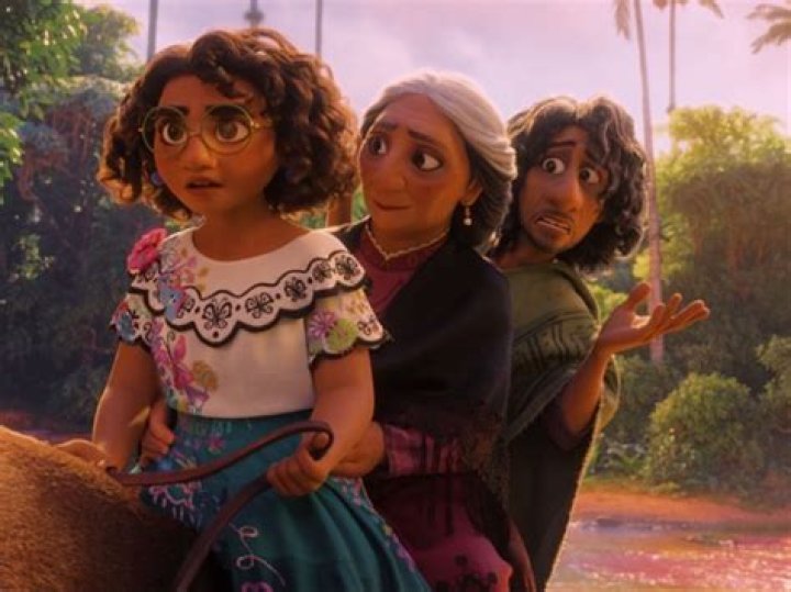Mirabel, Abuela, and Bruno in different scenes from Encanto