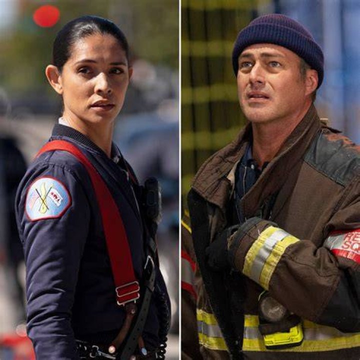 Miranda Rae Mayo as Stella Kidd and Taylor Kinney as Kelly Severide in Chicago Fire season 10 finale