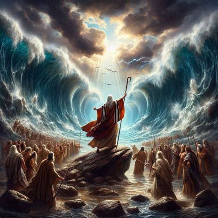 Moses parting the red sea