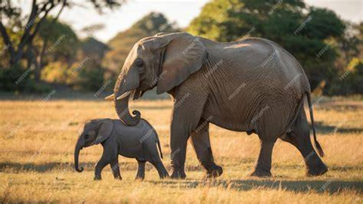 mother and baby elephant walking in the Savanna