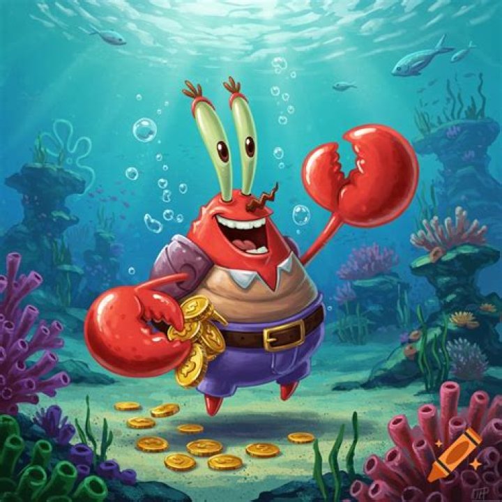 Mr Krabs surrounded by a large pile of green dollars