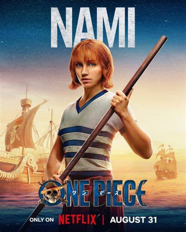 Nami from Netflix's One Piece and the original anime showing off the pinwheel and orange tattoo