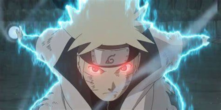 Naruto glows while getting ready to fly in Naruto Shippuden